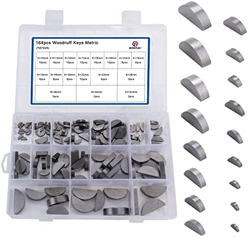 boeray 164pcs Woodruff Key Assortment Metric Set 17 Sizes Carbon Steel Woodruff-key Kit Woodruff Key-Crankshaft