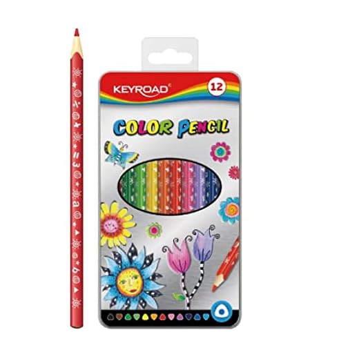 Lápices de Colores - Estuche de Metal de 12 - Diseño Triangular - Con Grafito Resistente de 3 mm - Lápices de Madera con Revestimiento de Colores - Útiles Escolares - Keyroad