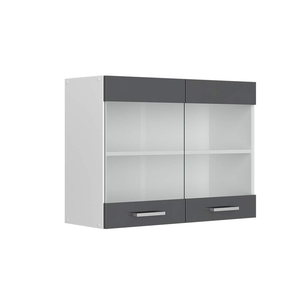 Vicco Glass kitchen cabinet Raul, Anthracite high gloss, 80 cm, for flexible combination within modular kitchen systems