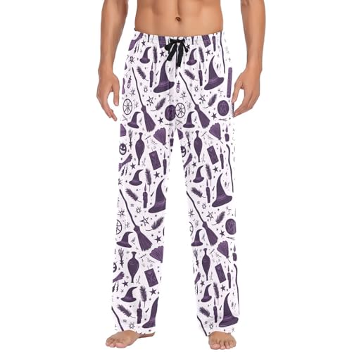 Men's Halloween Witch Pajama Pants with Pockets - Straight Fit Cotton Sleep Bottoms for Lounge & Nightwear#5992