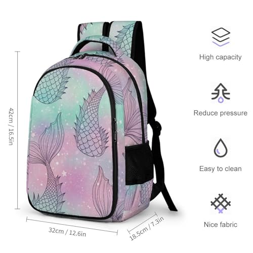Men's Commuter Bag Large Travel Bag Portable Work Backpack With Double Zippers Mermaid Tail2