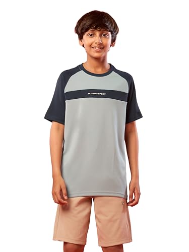 Image of TECHNOSPORT Boy's Polyester Slim Fit Crew Neck Half Sleeve T-Shirt with Technocool+, Anti Microbial Propeties for Sports and Regular Use