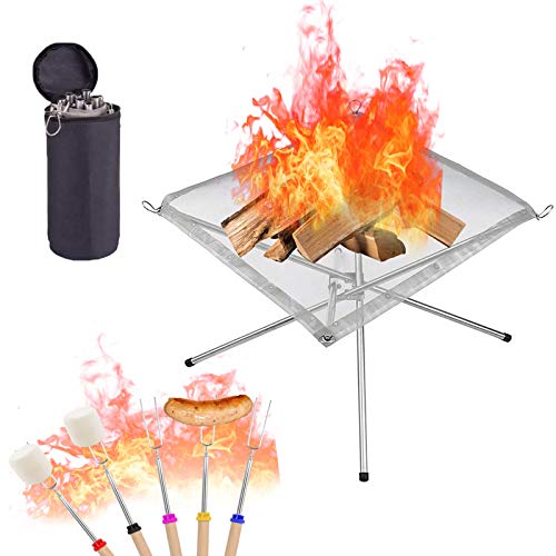 Outyfun Portable Camping Fire Pit, Extra Large 22 Inch Collapsible Stainless Steel Mesh Fire Pit Outdoor Wood Burner Foldable Campfire Stove For Patio, Barbecue, Backyard, Beach #TOP4