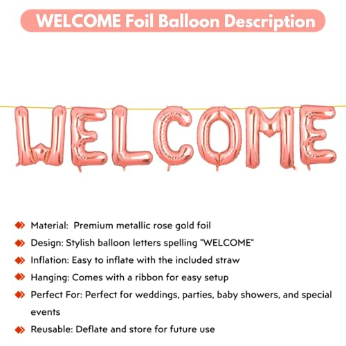 Image of Welcome Banner Rose Gold for Birthday Wedding Office Home Baby Boy Girl Foil Balloon Decoration Decor Celebration
