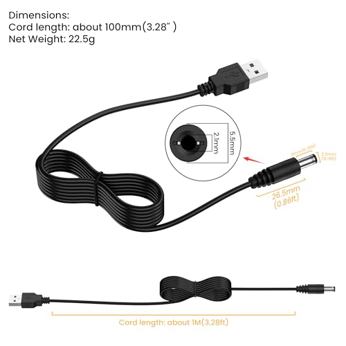 Meliya USB to DC 5V Power Cord, USB-A Male to DC 5.5mm x 2.1mm Power Plug Connector Charge Barrel Jack Power Cable, 2Pack-3.3ft - Image 4