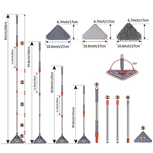 82 Inches Wall Cleaner Mop With Long Handle, With 39.8-82 Inch Extension Pole 360° Rotatable Wall Triangle Mop Kit For Walls Ceiling Window Skirting Floor Dust Cleaning (Retractable Mop) #TOP1