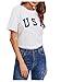 SweatyRocks Women's Graphic T Shirts Letter Print Flag Short Sleeve Casual Crop Tops Bright White Small