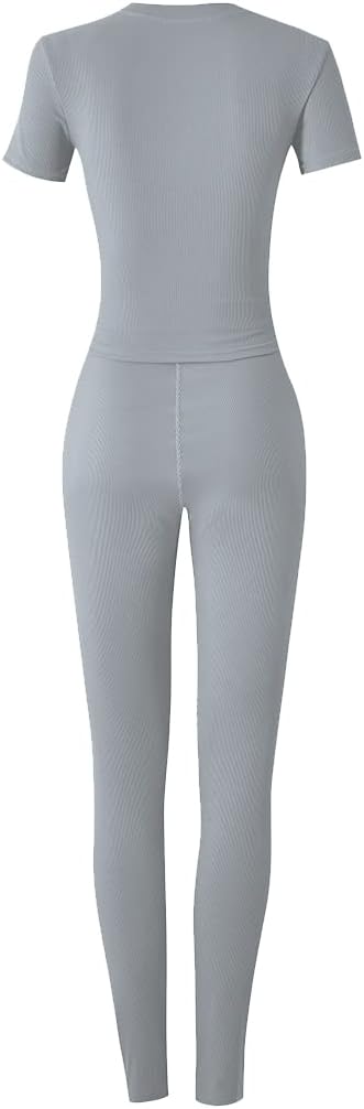 LICOBOD XS-3XL Casual Workout Two Piece Outfits for Women Short Sleeve T-shirt+Elastic High Waist Shorts Sets Streetwear - Image 3