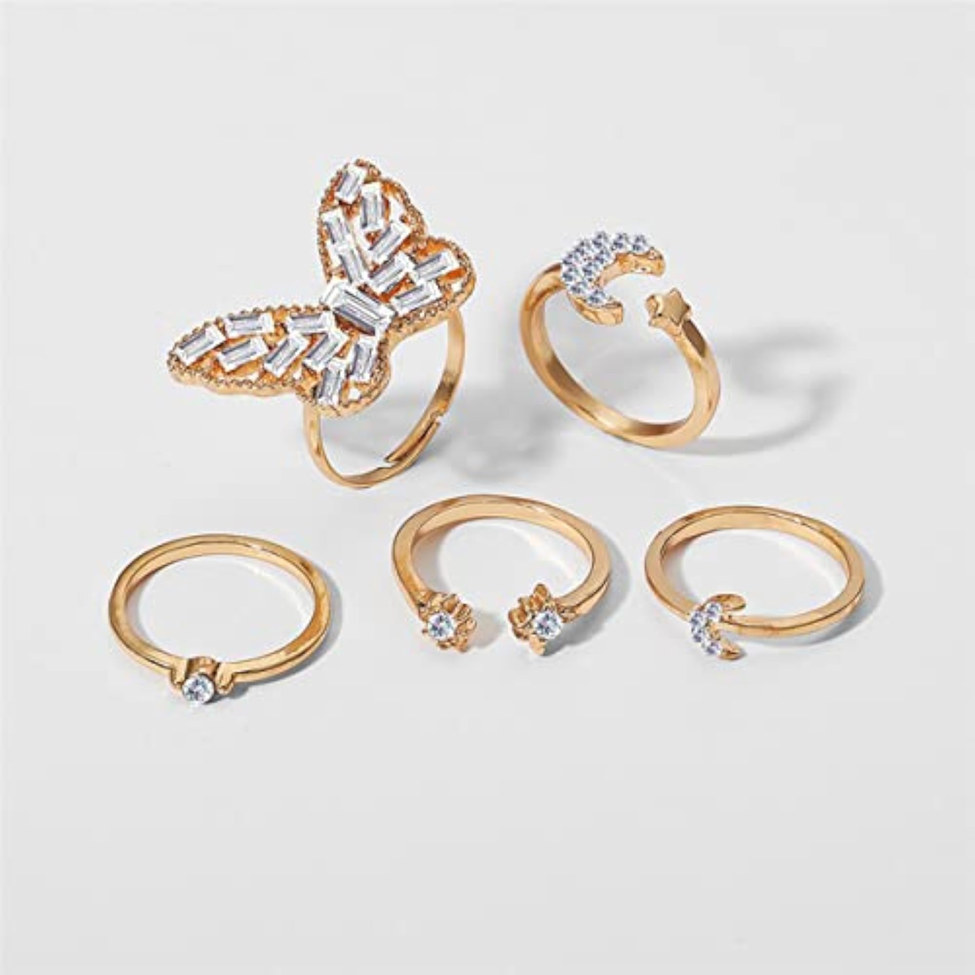 Vintage Floral Silver Plushy Rings Set