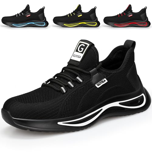 Image of GLANOUDUN Steel Toe Work Shoes for Men, Lightweight Black Work Shoes with Puncture Resistant Midsole, Comfortable Safety Footwear for Warehouse Construction