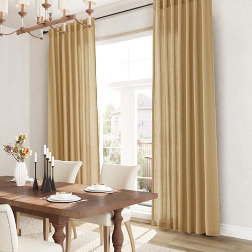 Image of Joywell Extra Long Linen Curtains 108 Inches for Living Room Gold Yellow
