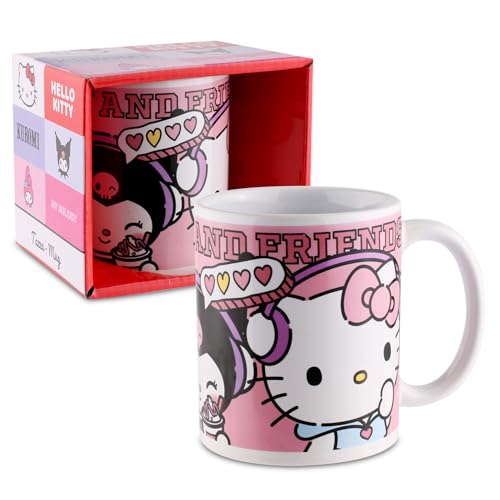 Hello Kitty Tasse 350 ml – Kuromi Charmmy Kitty Tasse en céramique rose avec anse – Design officiel Sanrio – Cadeau pour enfants et fans – Tasse à café/tasse