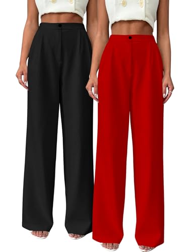 Image of Toochki Trousers for Woman Pants Women's Formal Office Korean | Beige Track Pant | Straight | Cotton Spandex Stretchable Trouser | High-Waisted Bottom Wear | Pack of 2 Combo