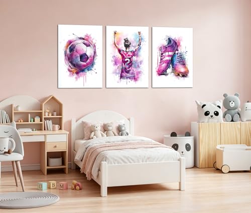 Image of Frimeeme Girl Purple Watercolor Soccer Wall Art, Purple, 12x16 Inches