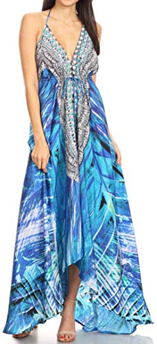 Image of Sakkas Lizi Womens Maxi High-Low Halter Handkerchief Long Dress Beach Party