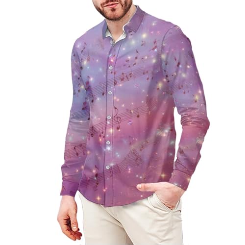 GLUDEAR Mens Novelty Music Notes Art Print Long Sleeve Hawaiian Slim Fit Button Down Shirts2