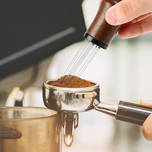 Soekodu WDT Tool, 2022 Neue Espresso Verteilungswerkzeuge, 10 Nadeln 0,35 mm Edelstahl Espresso Kaffee Rührer, Kaffee Rührwerkzeug mit Naturholzgriff und Ständer (Nussbaum)