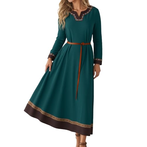 Gefomuofe Mittelalter Kleid Damen Wikinger Langarm Maxi Robe Vintage Gothic Kleidung Langarm Wikingerkleid Renaissance Unterkleid Freizeitkleid...