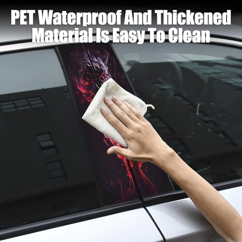 Image of Blueshyhall 2PCS Car B-Pillar Vinyl Decals, Red Smoke Personalized Vehicle Door Pillar Sticker, HD Printed PET Waterproof Sun Protection Scratch Cover
