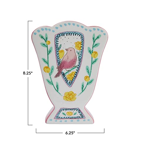 Creative Co-Op Ceramic Fan Shaped Painted Bird Design, Multicolor Vase, Multi #TOP3