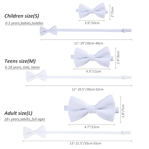 Nœud papillon blanc de cérémonie pour garçon réglable taille S de 0-15 ans