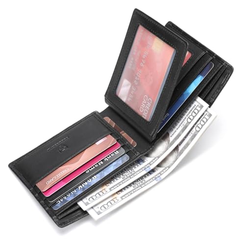 Mens Leather Wallet, Black Crocodile Pattern, RFID Blocking Business wallet, Bifold Purse, Cowhide Purse, Alligator Line, Credit Card Holder for Men with 12 Card Slots2