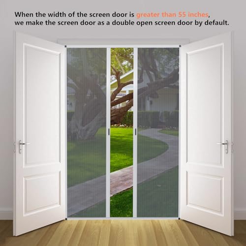 No-Drilling Retractable Screen Door, Folding Sliding Screen Doors with Aluminum Frame for Patio French Front Door Bedroom kitchen, Custom Screen for Single/Double Door, Customize Size, White