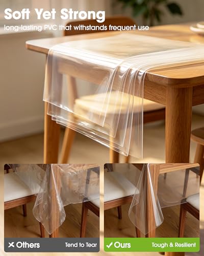 Image of Pureegg Clear Plastic Table Cover Protector - 100% Waterproof & Spill-Proof Table Cloth for Rectangle Table, Transparent Vinyl Tablecloth for Inside & Outside Dining, Party, 54 inch x 72 inch