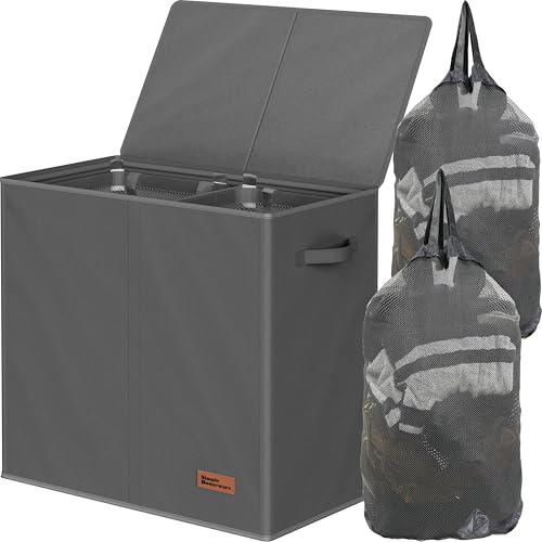 Simple Houseware Double Laundry Hamper with Lid and Removable Laundry Bags, Dark Grey