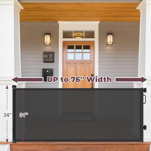 Image of 76 inch Retractable Baby Gates Extra Wide, Mesh Long Dog Gate for Deck | Indoor Outdoor Stair Gate for Wide Openings Doorways Hallways Porch, Child Pet Safety Essentials for Home, Black