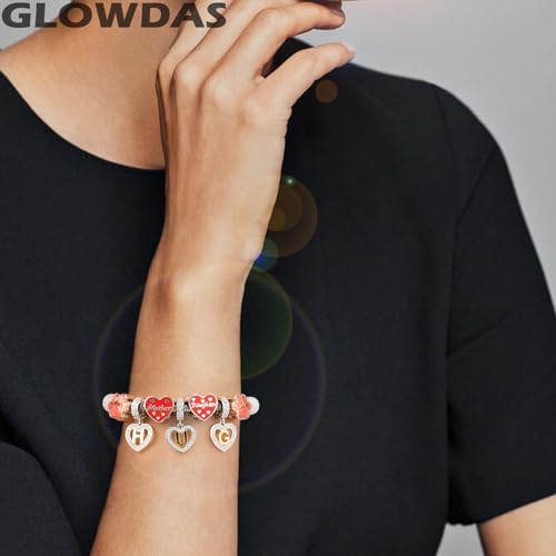Image of GLOWDAS 18K Gold Plated Letter Charms Initial A to Z Necklace Pendant, 925 Sterling Silver CZ Heart Dangle Alphabet Beads fit European DIY Bracelet, Gifts for Valentiens /Christmas /Family