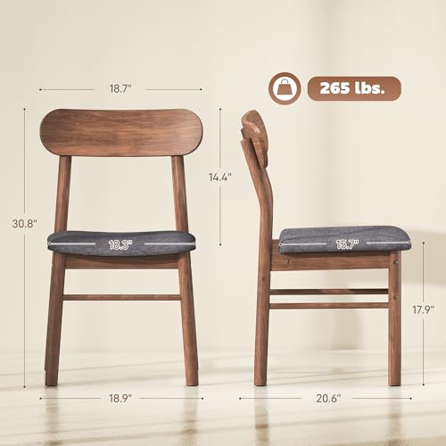 Image of HOMCOM Dining Chairs Set of 4, Upholstered Solid Wood Kitchen Chairs, Mid-Century Modern Dining Room Chairs with Ergonomic Curved Backrest, Gray