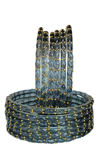 Image of JPS Plain and Glossy Finished Raindrop Glass Bangles Set for Women & Girls | Traditional Ethnic Chudi for Wedding, Party & Regular- Set of 12 Pcs of One Colour | Wedding Special