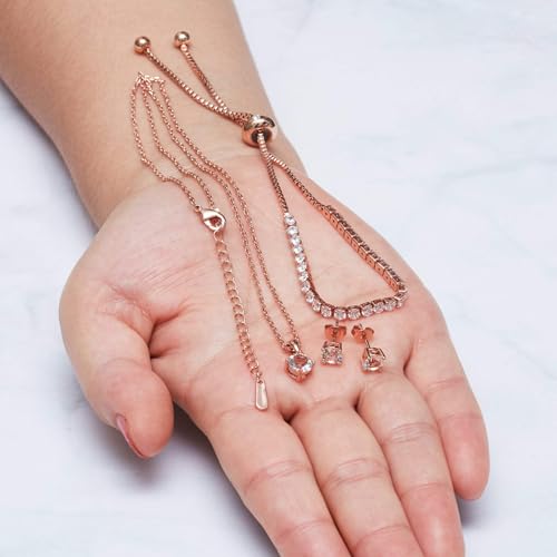 Philip Jones Rose Gold Plated Solitaire Friendship Slider Set Created with Zircondia® Crystals - Image 6