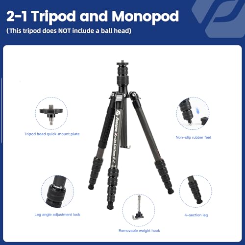 Image of Fotopro 59 inch Carbon Fiber Travel Tripod, 2 in 1 Lightweight Monopod Tripods, Professional Compact Tripod for DSLR Camera, Load up to 17.6lbs(8kg)