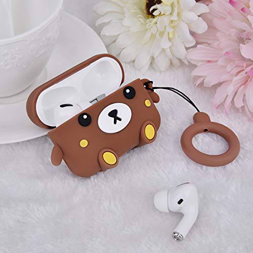 Image of AirPods Pro Case Cute 3D Animal Fashion Character Silicone Case Cover for AirPods Pro Cartoon Airpod Protective Skin with Fun Keychain (Brown Bear)