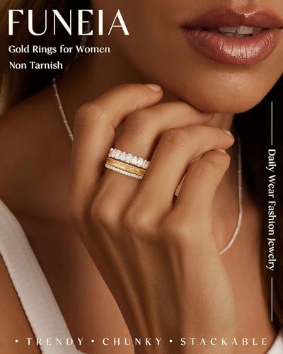 funeia stackable gold rings for women non tarnish chunky 14k gold plated rings that don39t tarnish engagement cubic zirconia ring set stack dainty pinky wedding bands thumb rings gold jewelry size 6-11