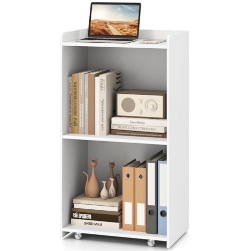 Tangkula Rolling Podium Stand, Mobile Lectern Stand with 2 Shelves