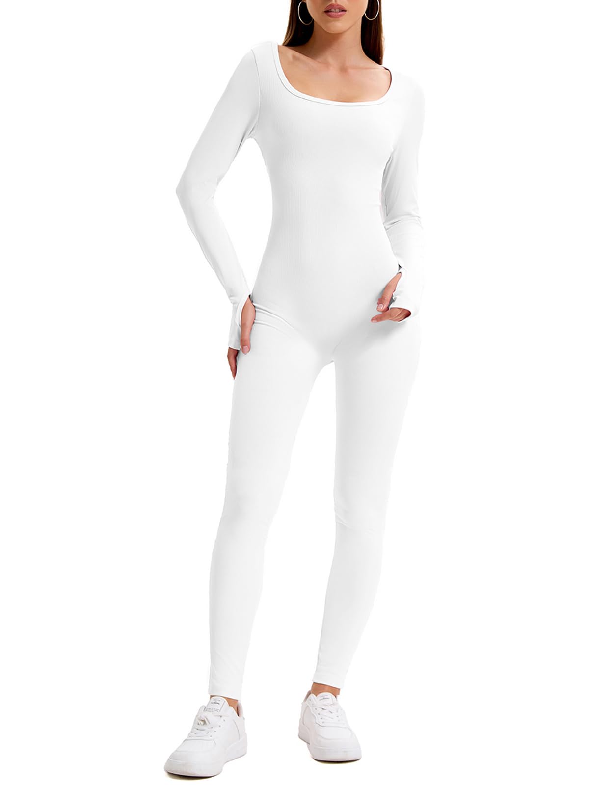 Tuta da donna lunga aderente yoga body elasticizzato a maniche lunghe a vita alta sport