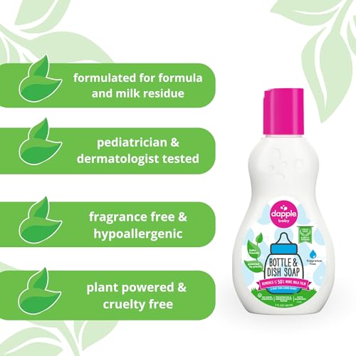 Image of Dapple Baby Bottle Soap, Hypoallergenic Dish Soap for Baby Bottles, Powered by Plants, Travel Size, Fragrance Free, 3 Fl Oz (Pack of 2)