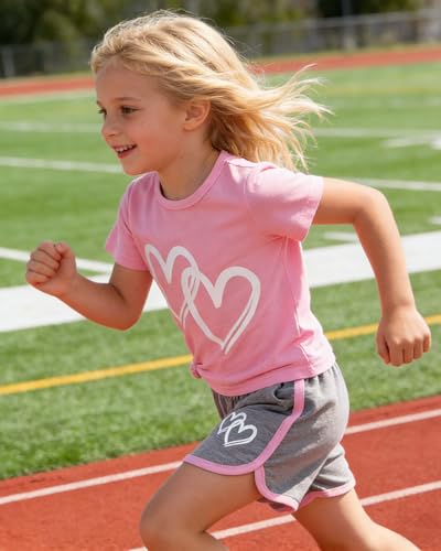 Image of Kids Girl Clothes Tie Dye Heart Print Short Sleeve Top and Shorts Toddler Girl Summer Outfits Short Set