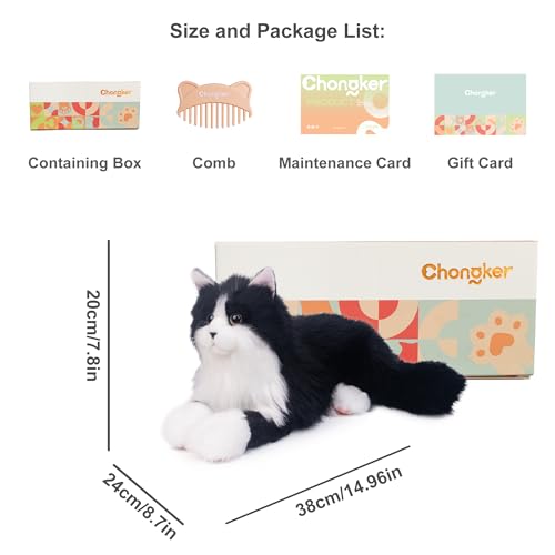 Image of Chongker Stuffed Animals Handmade Realistic Cat Plush Toy Companion for Elderly Adults Women Kids Cat Lover Surprise Gifts for Anniversary Birthday