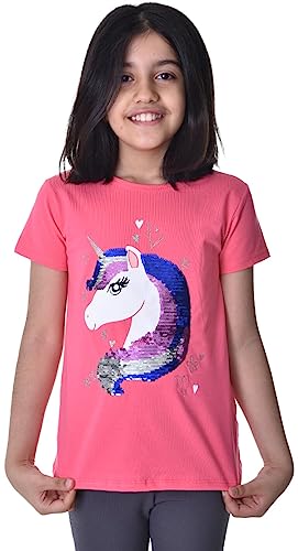 Einhorn3 Kinder Mädchen T-Shirt Bluse Kurzarm Pink1 134-140