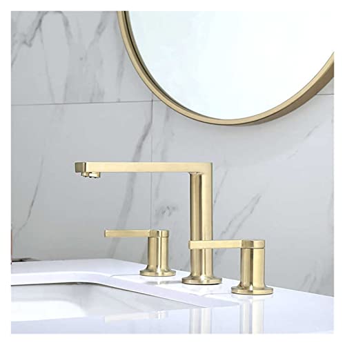 Grifo de lavabo oro cepillado de 3 orificios con doble manija elegante 5