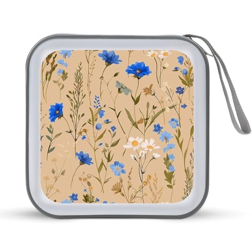 Étui de rangement pour CD rigide et résistant motif fleurs sauvages vintage