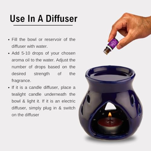 Image of ASIAN AURA Ceramic Aroma Diffuser Oil Set (10ml Each) Pack of 6| Home Fragrance & Aromatherapy | Meditation /Yoga (60 Ml, Lavender)