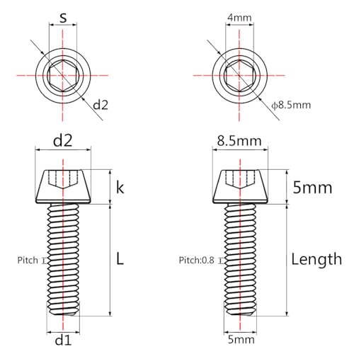 Image of Titanium Ti Bolt M5x9 16 18 20 25 30 35 40 45 50 55 60mm Tapered Head Screws Pack of 4 (M5x16mm, Iridescent Blue)