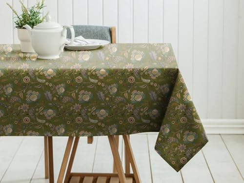 Image of Casableu Kasbah Green Table Cloth for 6 Seater Dining Table | 52x72 Inch Rectangular Table Cover | Dust-Proof, Washable Fabric | Decorative Dining Table Cover for Home