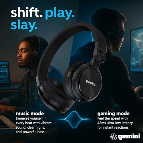 Image of Gemini Wireless Over-Ear Headphones, 54-Hr Battery, ENC Mic (GBTX-200) | Up to 54-hr total battery, 10-min quick charge - ENC clear-call mic - foldable on-ear, 40mm drivers
