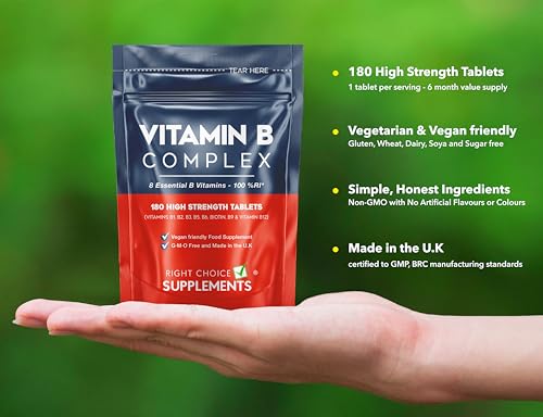 Vitamin B Complex 180 Tablets (6 Month Supply) - Contains All Eight B Vitamins in 1 Tablet, Vitamins B1, B2, B3, B5, B6, B12, Biotin & Folic Acid - Image 4